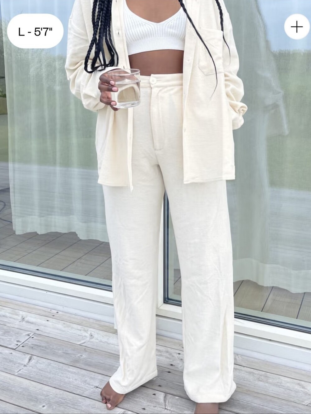 Djerf Avenue Pants Terry On The Go Trousers in Cream XS Extra Small Cotton Pant
